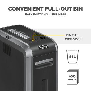 Шредер за унищожаване на документи Fellowes Powershred 125Ci, 100% Jam Proof, Cross-Cut, 53 L, P-4, ниво на шум 63 dB