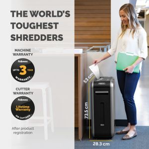 Шредер за унищожаване на документи Fellowes Powershred 125Ci, 100% Jam Proof, Cross-Cut, 53 L, P-4, ниво на шум 63 dB