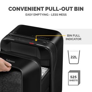 Шредер за унищожаване на документи Fellowes Powershred LX201, Microcut, 22 L, черен, P-5, време за работа 10 мин, Micro-Cut