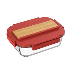 Office 1 Кутия за храна, стъклена, с прибори в капака, 1040 ml, червена