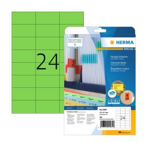 Herma Самозалепващи се етикети, A4, 70 х 37 mm, зелени, 24 броя, 20 листа