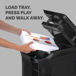 Шредер за унищожаване на документи Fellowes Auto Max 350C, автоматично захранващ се, P-4, обем на коша 68 L, време за работа 45 мин, Cross-Cut