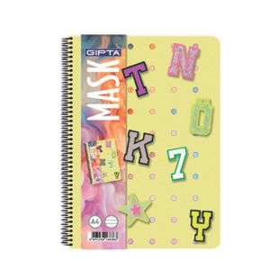 Gipta Тетрадка Mask, A4, бяла хартия, широки редове, PP корица, със спирала, 72 листа