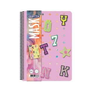 Gipta Тетрадка Mask, A4, бяла хартия, широки редове, PP корица, със спирала, 72 листа