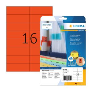 Herma Самозалепващи се етикети, A4, 105 х 37.1 mm, червени, 16 броя, 20 листа