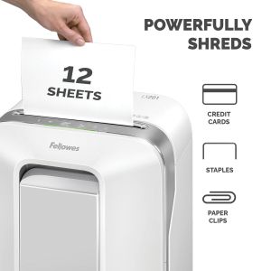 Шредер за унищожаване на документи Fellowes Powershred LX201, Microcut, 22 L, бял, P-5, време за работа 10 мин, Micro-Cut