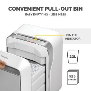 Шредер за унищожаване на документи Fellowes Powershred LX201, Microcut, 22 L, бял, P-5, време за работа 10 мин, Micro-Cut