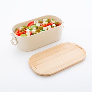 Office 1 Кутия за храна Wheat Fiber, с бамбуков капак, 1 L, бежова