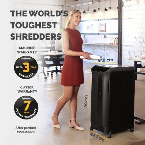Шредер за унищожаване на документи Fellowes Automax 600M, P-5, Micro-Cut, 83 L, черен, време за работа 45 мин, време за почивка 30 мин