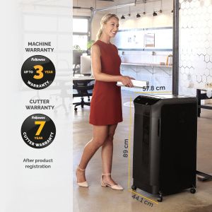 Шредер за унищожаване на документи Fellowes Automax 600M, P-5, Micro-Cut, 83 L, черен, време за работа 45 мин, време за почивка 30 мин