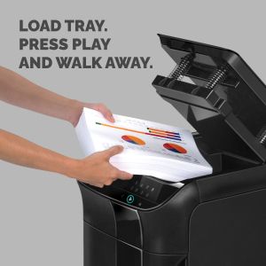 Шредер за унищожаване на документи Fellowes Automax 600M, P-5, Micro-Cut, 83 L, черен, време за работа 45 мин, време за почивка 30 мин