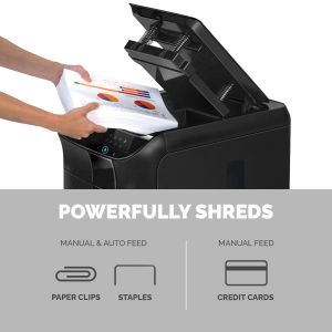 Шредер за унищожаване на документи Fellowes Automax 600M, P-5, Micro-Cut, 83 L, черен, време за работа 45 мин, време за почивка 30 мин