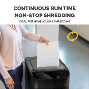 Шредер за унищожаване на документи Fellowes Automax 600M, P-5, Micro-Cut, 83 L, черен, време за работа 45 мин, време за почивка 30 мин