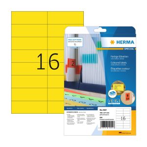 Herma Самозалепващи се етикети, A4, 105 х 37.1 mm, жълти, 16 броя, 20 листа