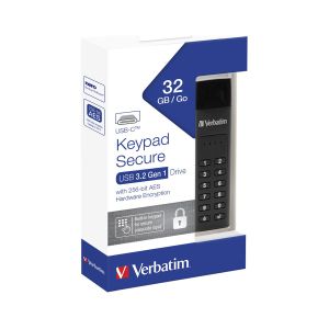USB флаш памет Verbatim, Keypad Secure, USB Type-C 3.2, 32 GB, черна
