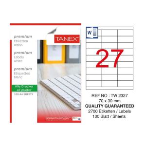 Tanex Самозалепващи се етикети, A4, 70 х 30 mm, 27 броя, 100 листа