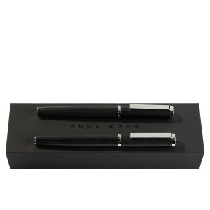 Hugo Boss Комплект писалка и ролер Formation Herringbone Chrome, в кутия, черни