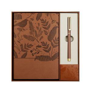 Office 1 Комплект тефтер и химикалка Floral Brown, в кутия, кафяви