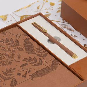 Office 1 Комплект тефтер и химикалка Floral Brown, в кутия, кафяви