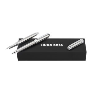Hugo Boss Комплект писалка и химикалка Beam Chrome, в кутия, сребристи