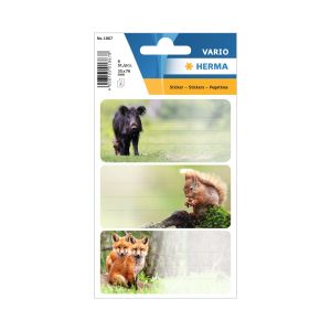 Herma Самозалепващи се етикети Горски животни, ученически, 9 броя