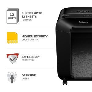 Шредер за унищожаване на документи Fellowes Powershred LX85, P-4, Cross-Cut, черен, обем на коша 19 L, ниво на шум 70-75 dB