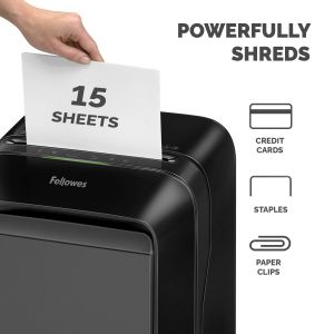 Шредер за унищожаване на документи Fellowes LX211, Micro-Cut, 23 L, черен, P-5, за 1-3 потребителя