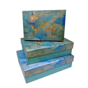 Подаръчна кутия, мраморен ефект, синя, 3 броя