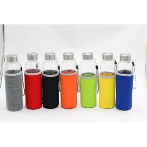 Office 1 Бутилка Halo, стъклена, 500 ml, с черен калъф