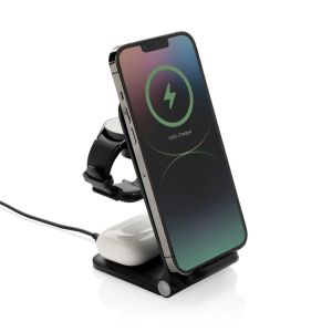 Поставка за телефон, с безжично зарядно за телефон и часовник