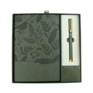 Office 1 Комплект тефтер и химикалка Floral Olive Green, в кутия, зелени