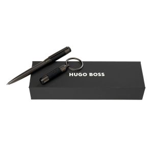 Hugo Boss Комплект ключодържател и химикалка Rive, хром