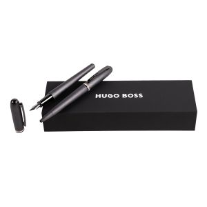 Hugo Boss Комплект химикалка и писалка Contour Iconic, в кутия, тъмносиви