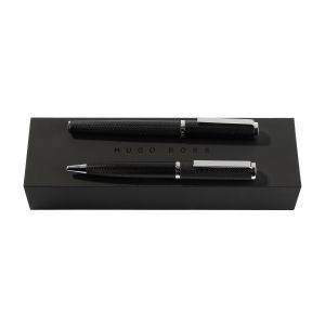 Hugo Boss Комплект химикалка и писалка Formation Herringbone, в кутия, черно-сребристи