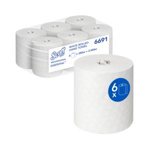 Кърпи за ръце Kimberly-Clark Scott Essential 6691, на ролка, 350 m, бели, 6 броя