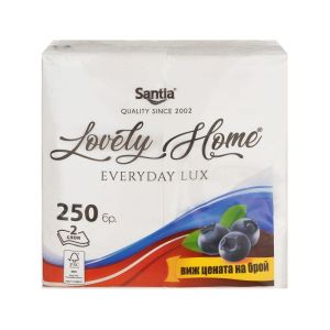 Салфетки Lovely, целулоза, двупластови, 1/8 сгъвка, 33 х 24 cm, бели, 250 броя