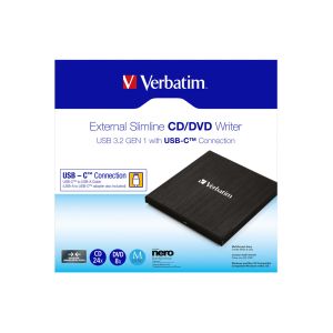 Записвачка за CD/DVD Slimline Verbatim, USB-C, черна