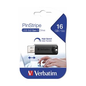 USB флаш памет Verbatim Pinstripe, USB 3.2, 16 GB, черна
