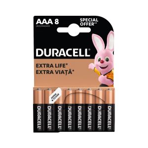 Алкална батерия Duracell, AAA, LR6, 1.5 V, 8 броя