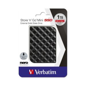 Външен SSD твърд диск Verbatim Store 'n' Go Mini, USB 3.2, 1 TB, черен
