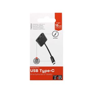 Адаптер TNB, 4 порта, USB Type-C към 3.5 mm жак, черен