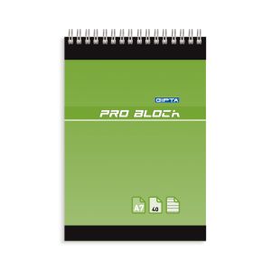 Gipta Тефтер Pro-Block, А7, бяла хартия, широки редове, картонена корица, със спирала, 40 листа