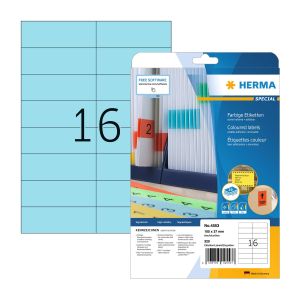 Herma Самозалепващи се етикети, A4, 105 х 37.1 mm, сини, 16 броя, 20 листа