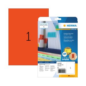 Herma Самозалепващи се етикети, A4, 210 х 297 mm, червени, 20 листа