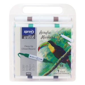Маркери Spree Flexy акрилни двувърхи 18 цвята + контурен