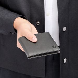 Hugo Boss Портфейл Saffiano Double B, с отделение за монети, сив