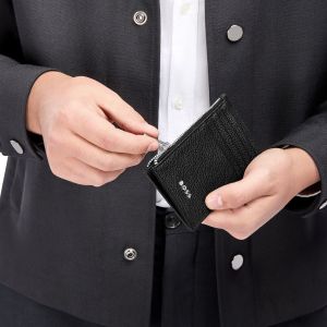 Hugo Boss Калъф за карти Classic Grained, с 5 отделения, с цип, черен