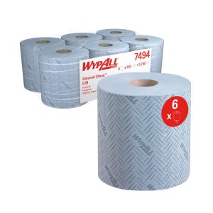 Кърпи за почистване Kimberly-Clark WypAll L10 7494 Centrefeed, на ролка, 38 х 18.3 cm, 630 къса, сини, 6 броя