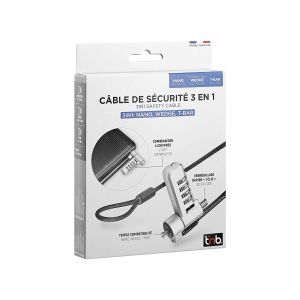 Кабел за заключване TNB Tbar, с код, 3 в 1, дължина 1.8 m