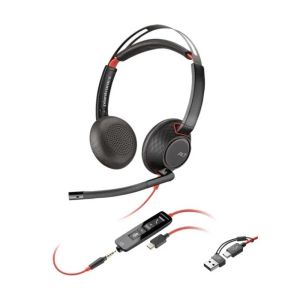 Слушалки HP Poly Blackwire 5220, 3.5 mm жак и USB Type-C/Type-A адаптер